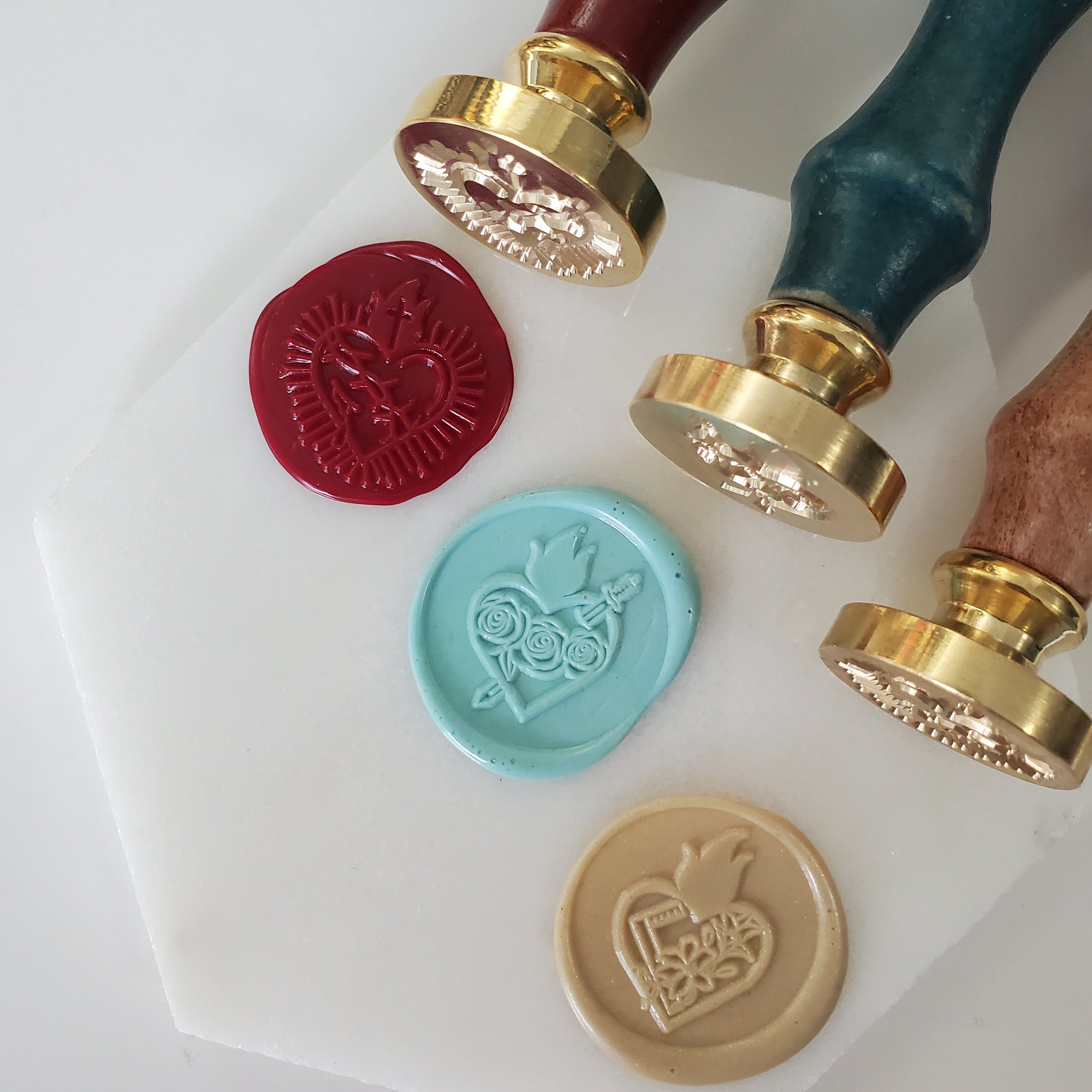 Catholic Wax Seal Stamps, Sacred Heart of Jesus & Immaculate Heart of Mary,  Engraved in the USA